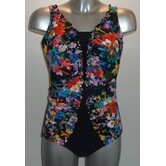 Melosa prothese badpak zonder beugel,voorgevormde cups, kleur zwart met print