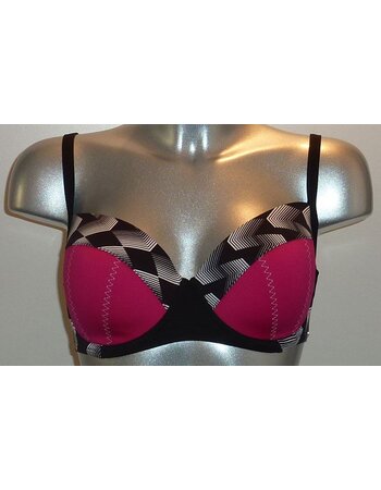 Diaz Bay Bikinitop met beugel & licht voorgevormde cup pink met zwart & wit