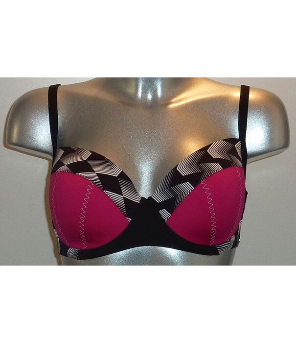 Sapph  Diaz Bay Bikinitop met beugel & licht voorgevormde cup pink met zwart & wit