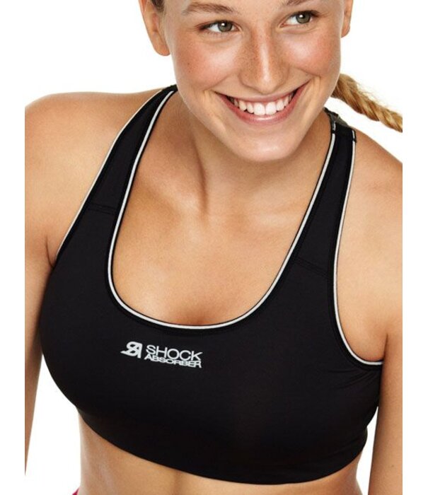 Shock Absorber    Crop Sport Top zonder beugel & licht voorgevormde cup kleur zwart & corail