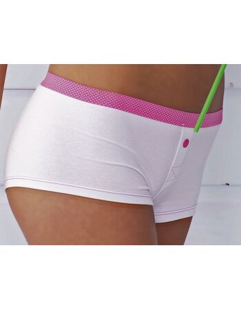 Boobs & Bloomers Joseline katoenen boxershort mt XS wit bies pink