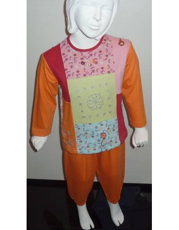 Lunatex Chanty katoenen meisjes pyjama patchwork lime of oranje mt 92 tm 128