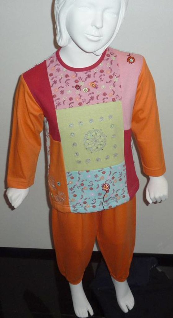 Lunatex  Chanty katoenen meisjes pyjama patchwork lime of oranje mt 92 tm 128