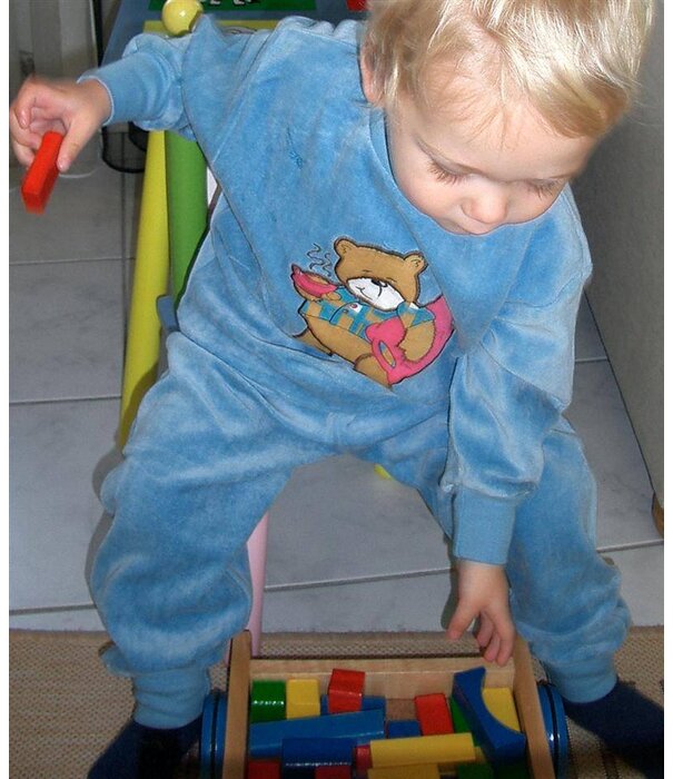 Lunatex velours baby pyjama afbeelding Beer kleur blauw  de maat 62