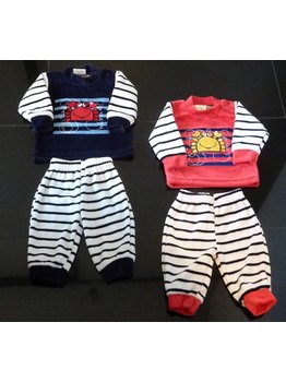 Lunatex Lunatex Velours Baby Pyjama/Huispak – Rood of Marineblauw met Kreeft‑Print