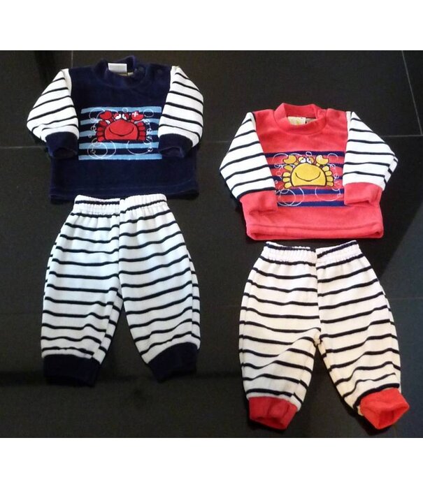 Lunatex  Lunatex Velours Baby Pyjama/Huispak – Rood of Marineblauw met Kreeft‑Print