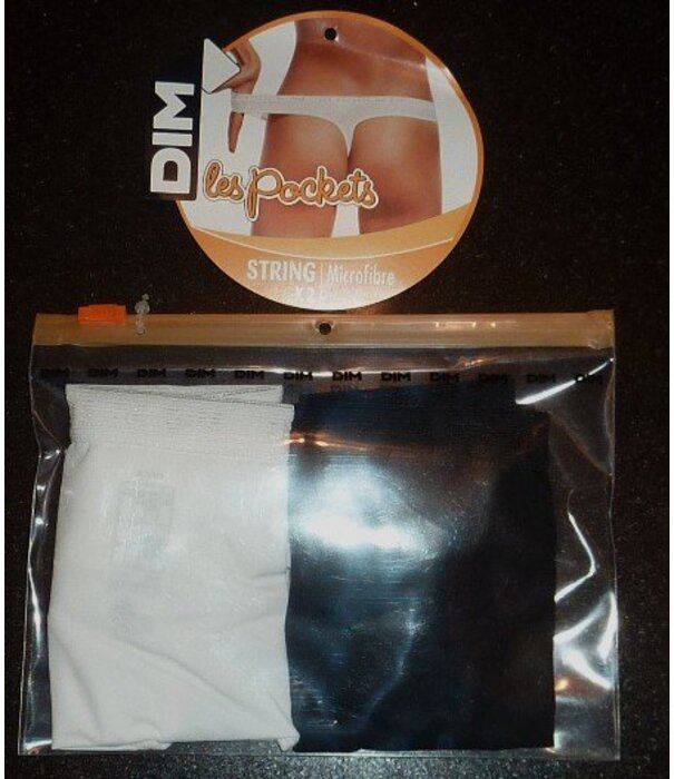 Dim  Dim  Les Pockets tweedelig microfaser stringset wit & zwart als set