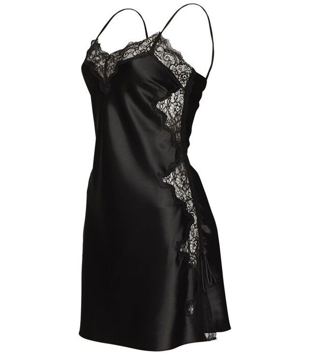 After Eden After Eden Avena satijnen nachtjurkje in zwart met zacht borduursel