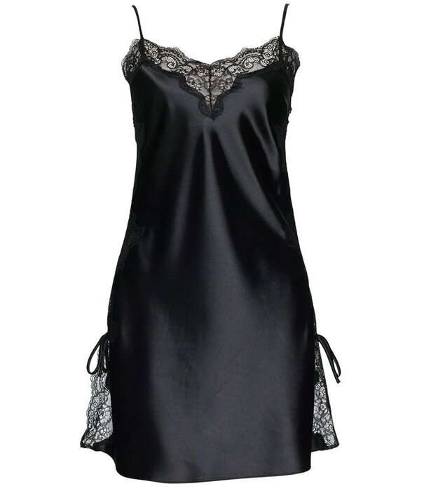 After Eden After Eden Avena satijnen nachtjurkje in zwart met zacht borduursel
