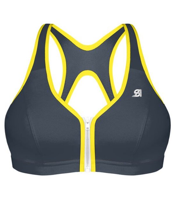 Shock Absorber   Active Zipped Plunge sport  Bh zonder beugel kleur grijs bies geel