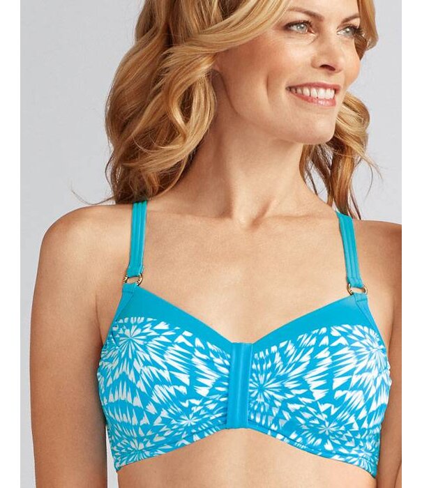 Amoena   Hawaii prothese bikini top zonder beugel kleur turqouise met wit