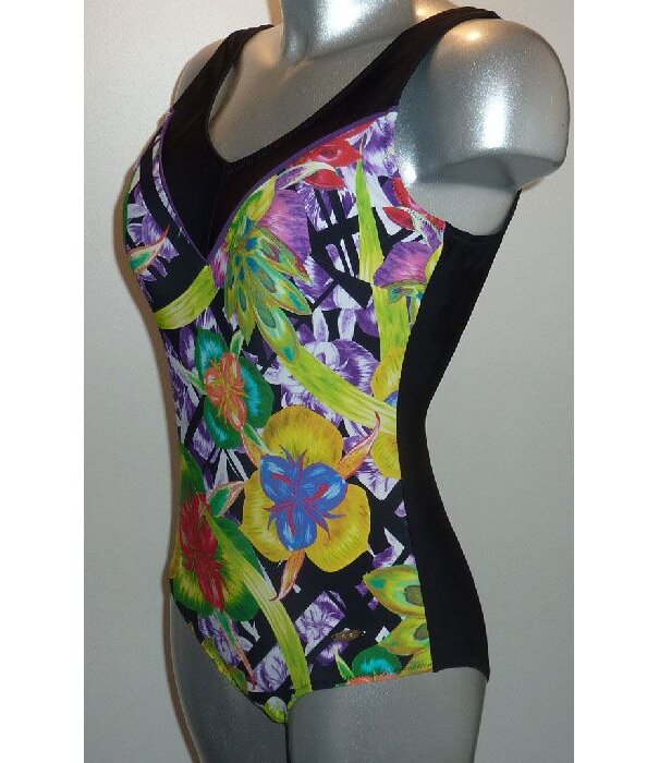 Susa  Isla chloorbestendige prothese badpak zonder beugel & lichte voorgevormde cup zwart met print