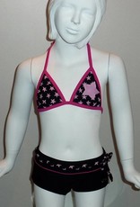 Nickey Nobel Michella Meisjes Bikinitop met bijpassende short zwart print stars pink mt 104 of 140