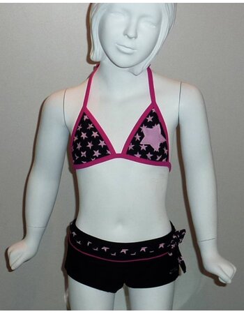 Nickey Nobel Michella Meisjes Bikinitop met bijpassende short zwart print stars pink mt 104