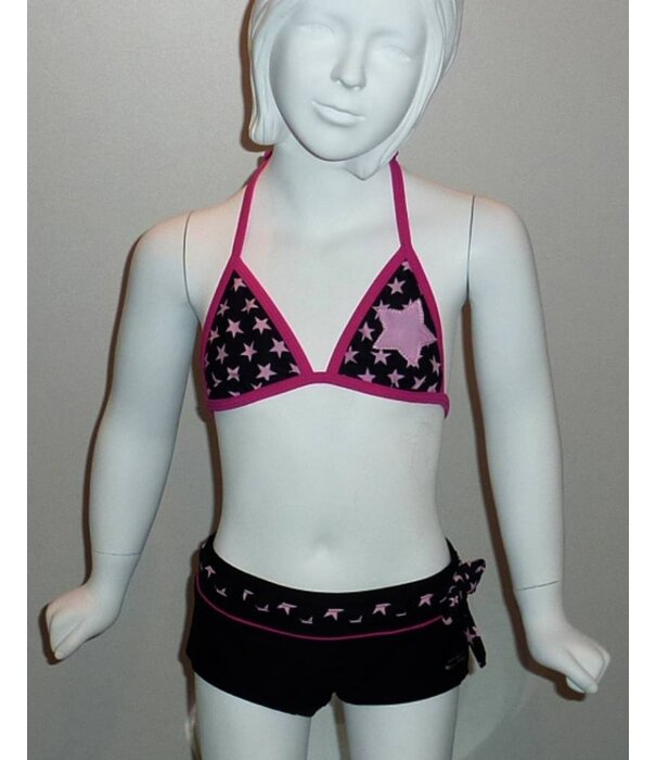 Nickey Nobel Michella Meisjes Bikinitop met bijpassende short zwart print stars pink mt 104 of 140