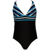 meisjes badpak Jamila kleur zwart met blauwe streepprint de maten 116 of 128