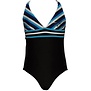 meisjes badpak Jamila kleur zwart met blauwe streepprint de maten 116 of 128