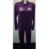 Lunatex  Ellen velours meisjespyjama purple met stoffen applicatie DREAM