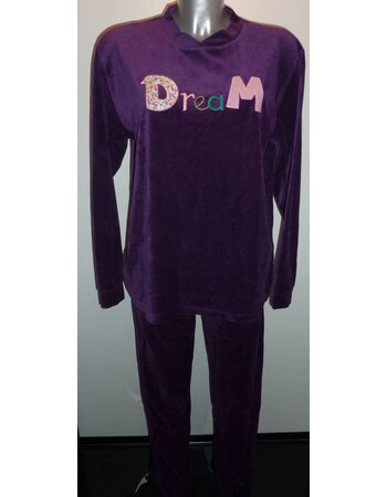 Lunatex  Ellen velours meisjespyjama purple met stoffen applicatie DREAM