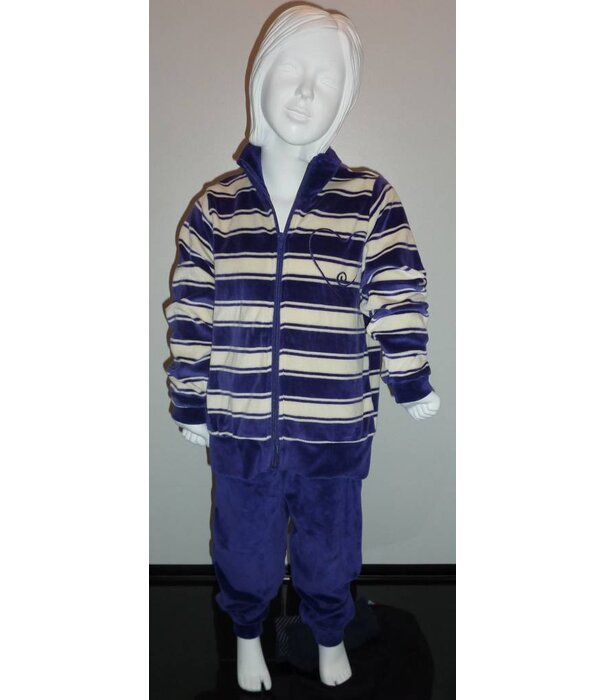 Lunatex  Bente velours meisjes huispak kleur purple streep mt 128 of 140