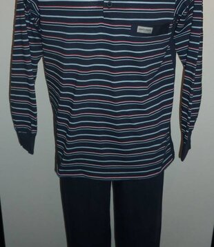 Quinn single jersey heren pyjama marineblauw gestreept mt L