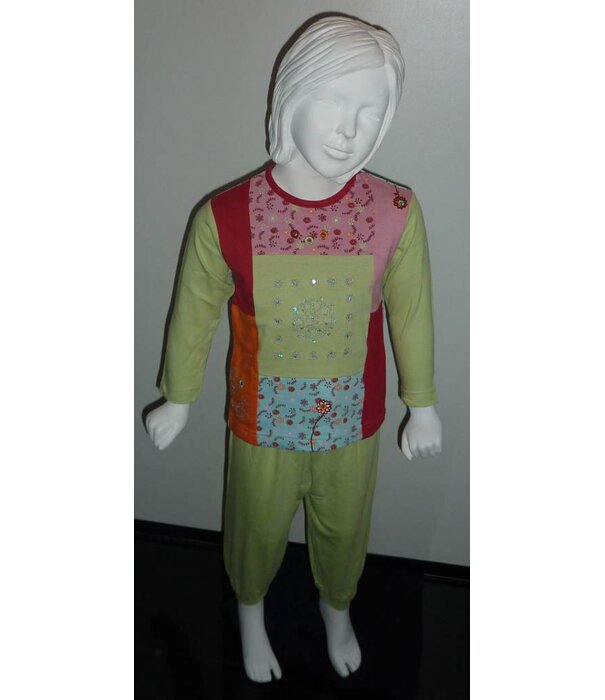 Lunatex  Chanty katoenen meisjes pyjama patchwork lime of oranje mt 92 tm 128