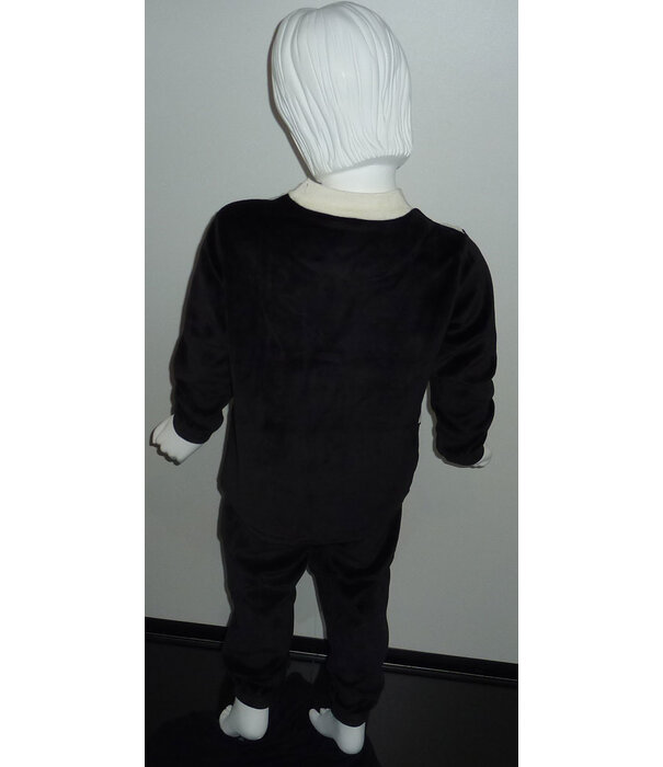 Lunatex  Leeza velours meisjes pyjama ivoor, zwart of grijs met poezen applicatie