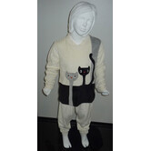 Lunatex  Leeza velours meisjes pyjama ivoor, zwart of grijs met poezen applicatie