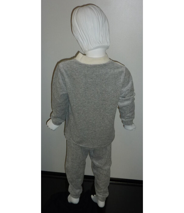 Lunatex Lunatex  Leeza velours meisjes pyjama ivoor, zwart of grijs met poezen applicatie