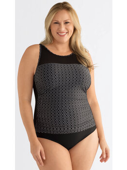 Amoena lingerie Ayon chloorbestendig prothese badpak zonder beugel & licht voorgevormde cup zwart met print