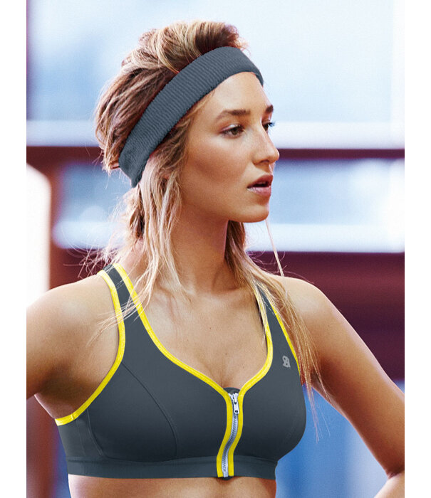 Shock Absorber   Active Zipped Plunge sport  Bh zonder beugel kleur grijs bies geel