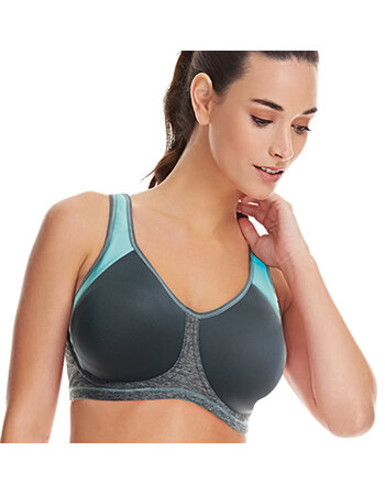 Freya  Sonic sport Bh met beugel & licht gewicht spacercups kleur grijs met turkoois gecombineerd