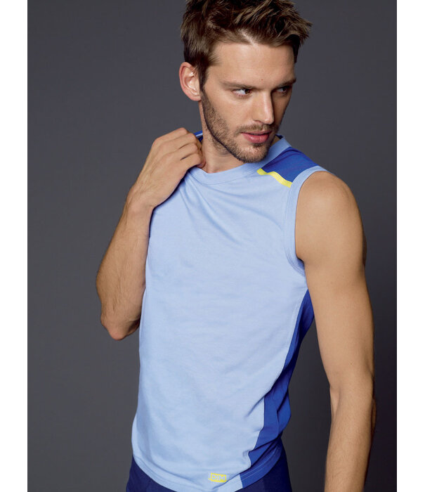 Dim  Athletic Tanktop kleur wit met marineblauw mt L of kleur licht blauw mt S & L
