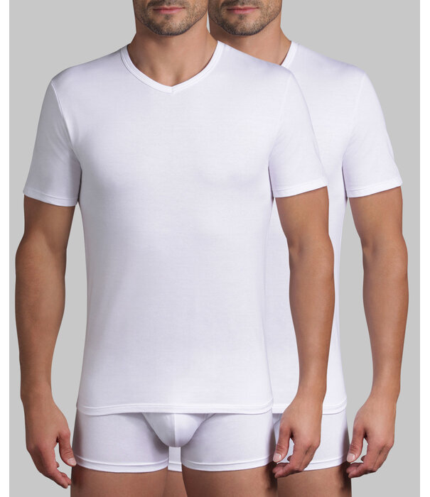 Dim  XTemp tweedelig cotton stretch shirtset met V-hals mt S of M, basis kleur wit of zwart