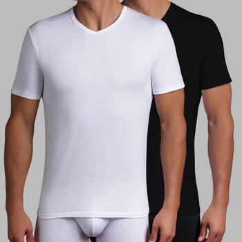 XTemp tweedelig cotton stretch shirtset met V-hals mt S of M, basis kleur wit of zwart