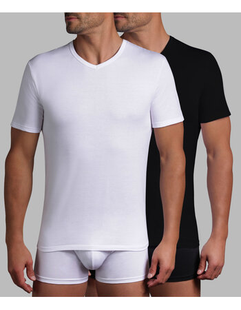 XTemp tweedelig cotton stretch shirtset met V-hals mt S of M, basis kleur wit of zwart