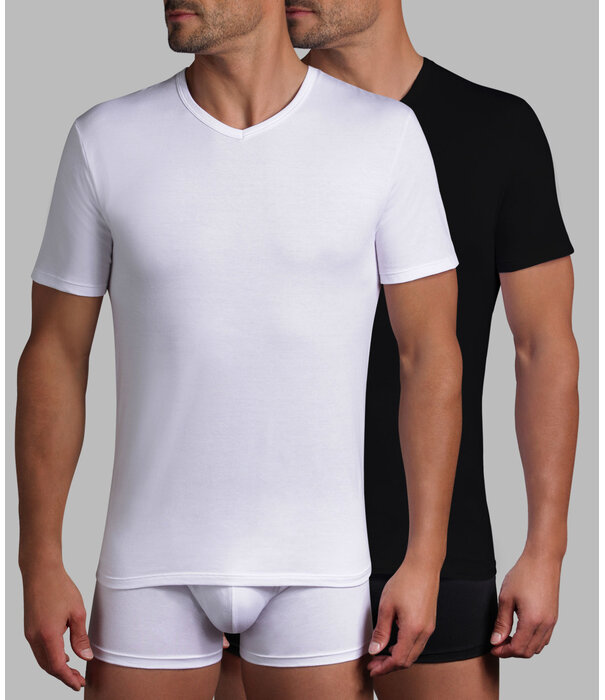 Dim  XTemp tweedelig cotton stretch shirtset met V-hals mt S of M, basis kleur wit of zwart