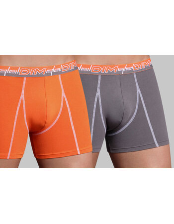 Dim 3D Flex Dynamic tweedelig Cotton Stretch boxershortset kleur grijs & oranje mt M
