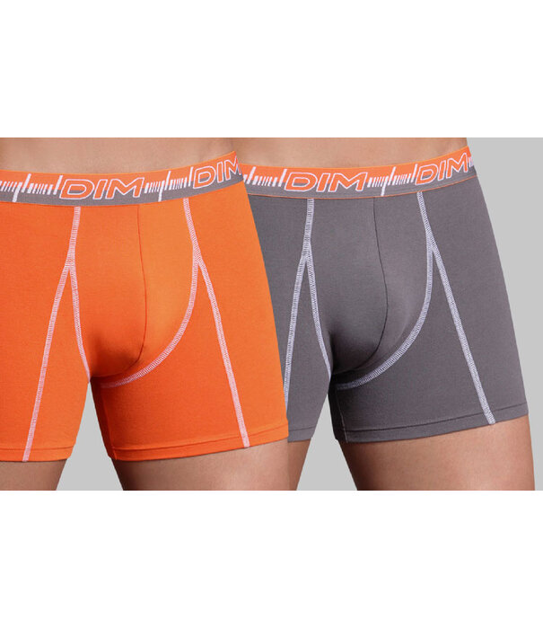 Dim  3D Flex Dynamic tweedelig Cotton Stretch boxershortset kleur grijs & oranje mt M