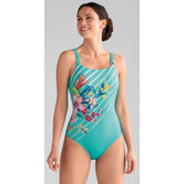 Amoena Honolulu prothese badpak zonder beugel & licht voorgevormd cup kleur turqouise met print bloem