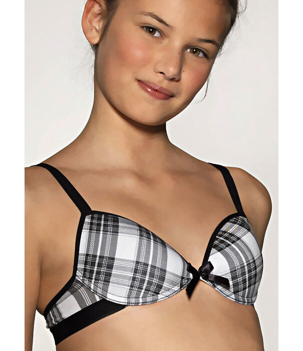 Boobs & Bloomers Margine katoenen Bh zonder beugel in grijze ruitprint mt AA65