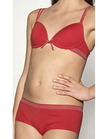 Boobs & Bloomers Anny katoenen Bh zonder beugel & lichte voorvorm met heupboxer mt A65 & 164 kleur rood