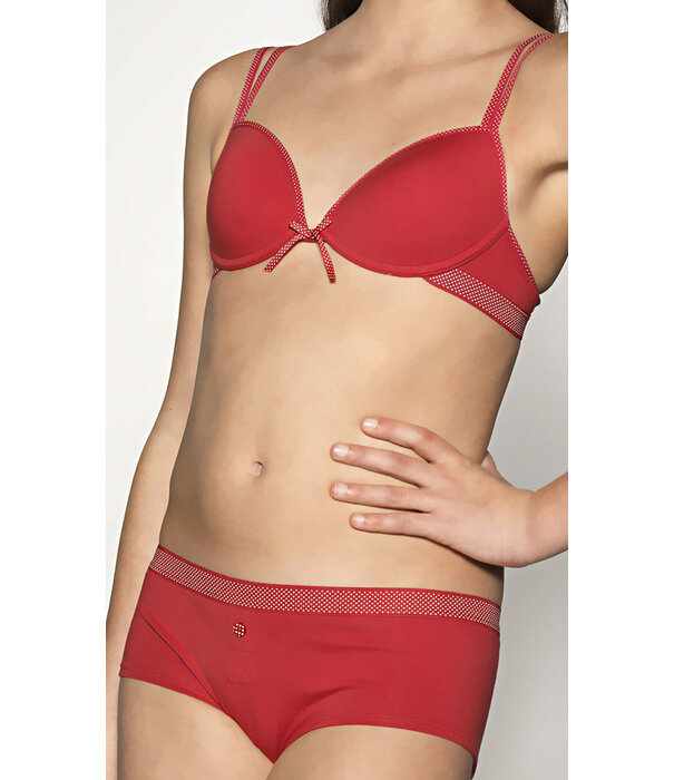 Boobs & Bloomers  Anny katoenen Bh zonder beugel & lichte voorvorm met heupboxer mt A65 & 164 kleur rood