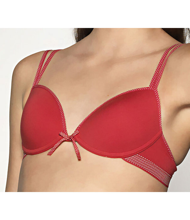 Boobs & Bloomers  Anny katoenen Bh zonder beugel & lichte voorvorm met heupboxer mt A65 & 164 kleur rood