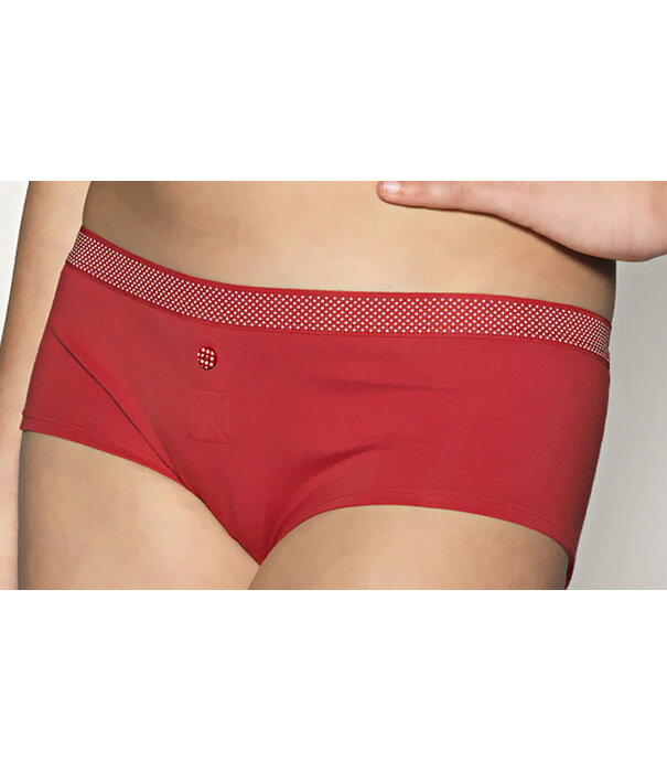 Boobs & Bloomers  Anny katoenen Bh zonder beugel & lichte voorvorm met heupboxer mt A65 & 164 kleur rood