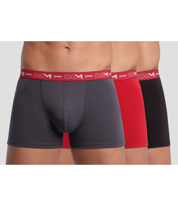 Dim  Dim  Cotton Stretch 3 delig boxershortset kleur rood, grijs & zwart