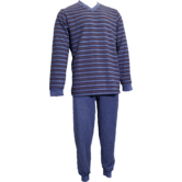 LunLunatex Gentlemen Jarno badstof herenpyjama – grijs met marine‑rode streepprint (L)