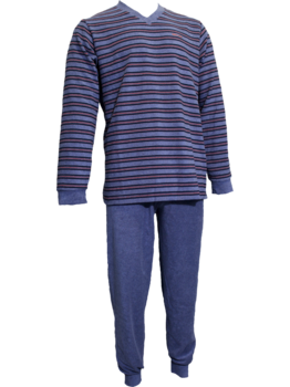 Lunatex Lunatex Jarno Badstof Herenpyjama – Marineblauw/Rood Gestreept (L)
