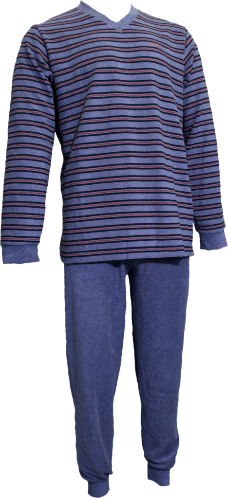 Lunatex LunLunatex Gentlemen Jarno badstof herenpyjama – grijs met marine‑rode streepprint (L)