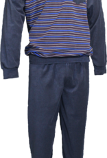 Lunatex Lunatex Jivan Badstof Herenpyjama – Kobaltblauw/Grijs/Rood Gestreept (M)